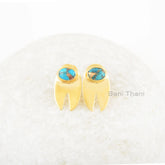 Blue Copper Turquoise Stud Earrings - Gemstone Studs - 5x7mm Oval - Sterling Silver - Elegant Jewelry - Jewelry For Lover